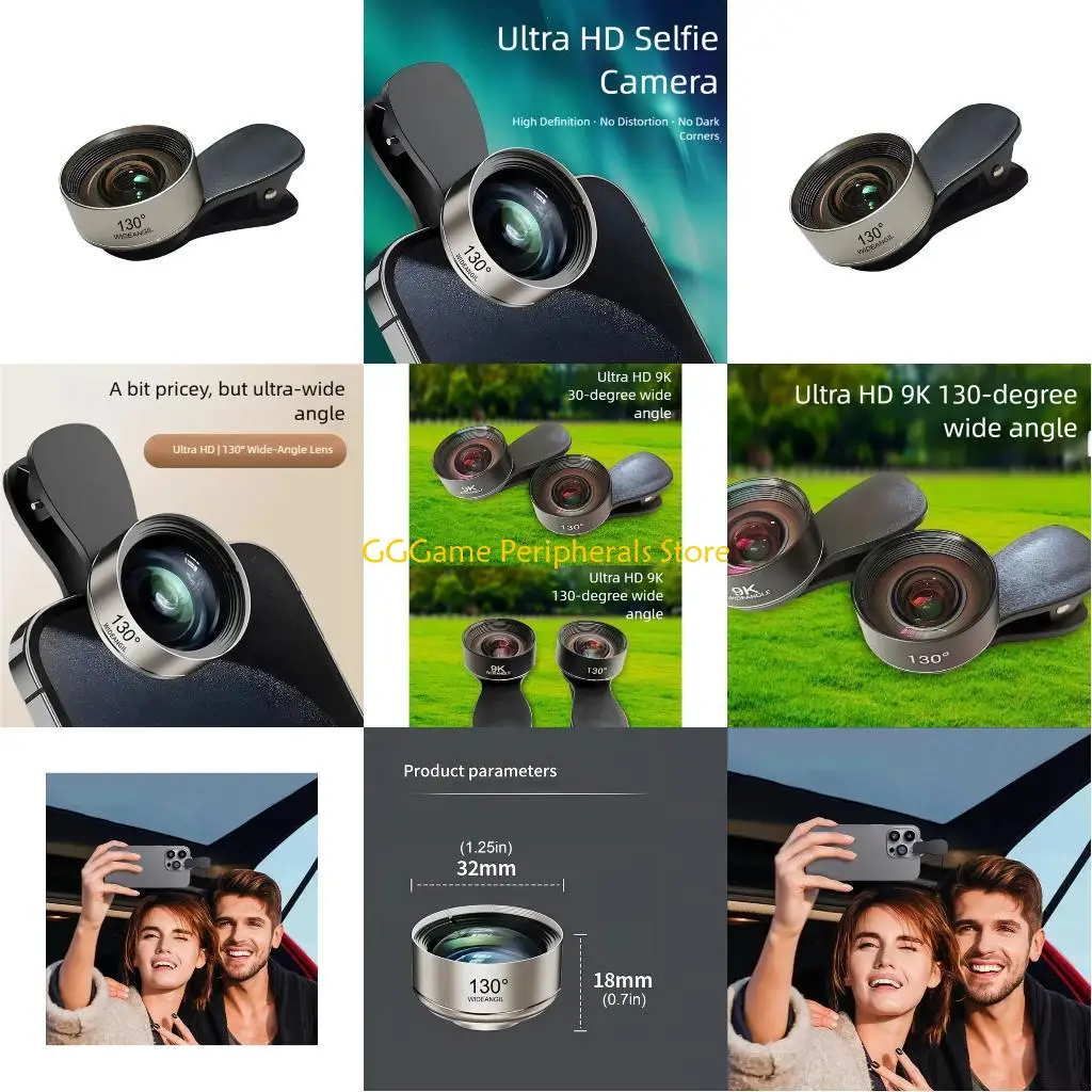 U55B Lensa Ponsel Pintar Universal Rilis Cepat 130 ° Lensa Sudut Lebar Dudukan Klip Kaca untuk Perangkat Ponsel Seri 16 15