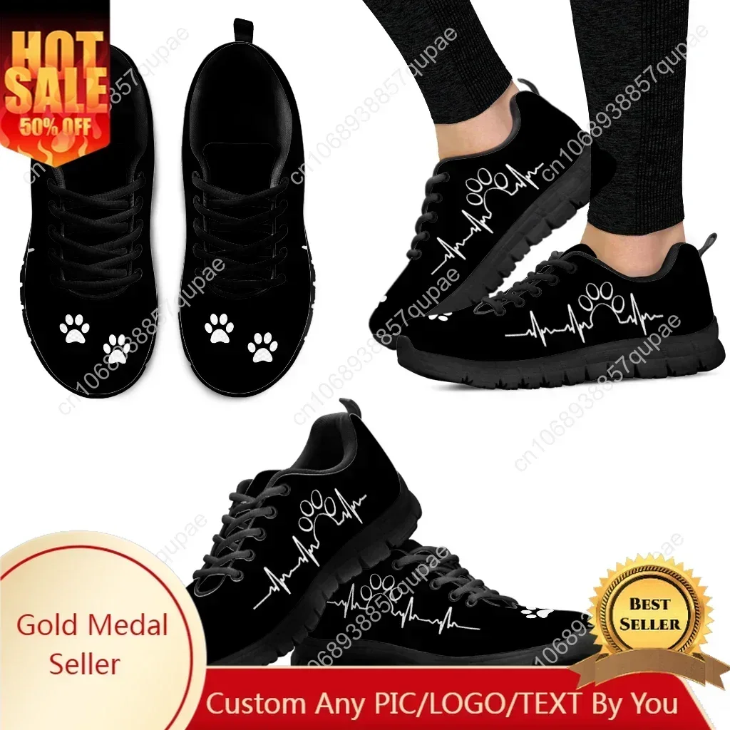 Black Dog Paw Print Shoes ECG Design Brand Fashion Sneakers Nursing Shoes For Women Animal Palm Print Zapatos Planos