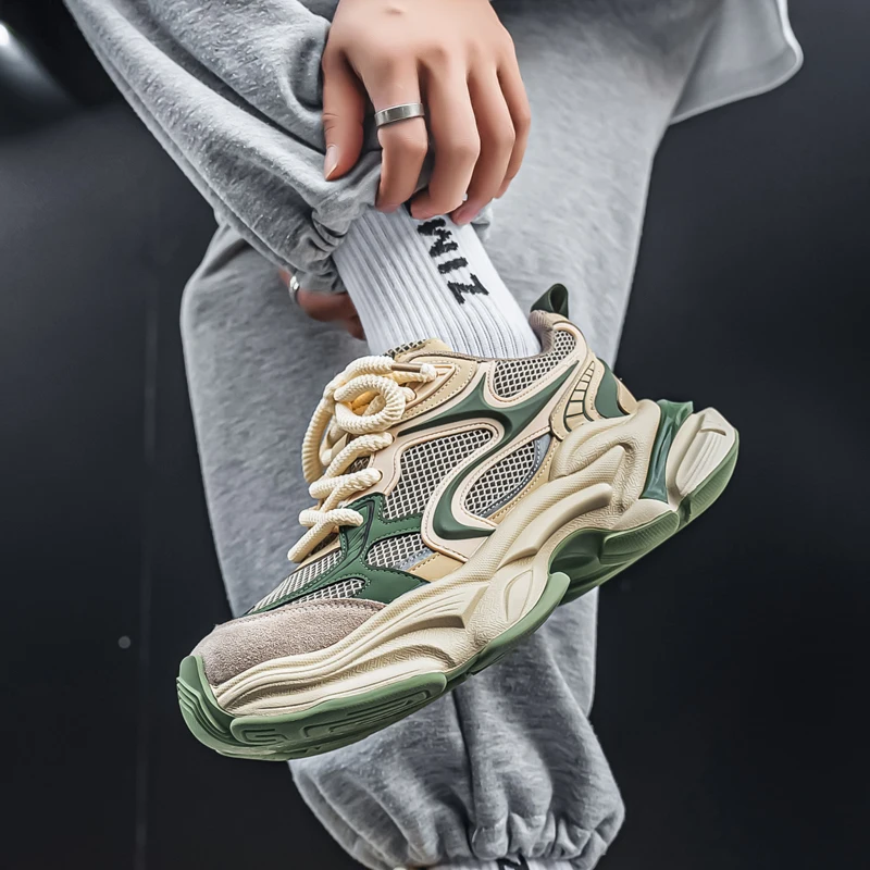 Herren-Dad-Sneaker, atmungsaktives Obermaterial aus großem Mesh, dicke Juteschnürsenkel, farblich abgesetzte dicke Sohle, höhenvergrößernd und rutschfest, retro-trendiger Stil, mehrere Farboptionen verfügbar, vielseitige Freizeitschuhe für den täglichen Arbeitsweg und die Straßenmode. – Detail 23