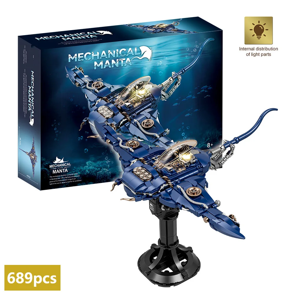 

7054 Модель Manta Ray, 689 шт., комплект строительных блоков, механическая серия морских животных, световые детали, собранная коллекция игрушек, кирпичи MOC
