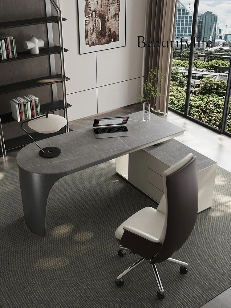 Italian minimalist rock slab desk simple corner negotiation table light luxury home computer office desk