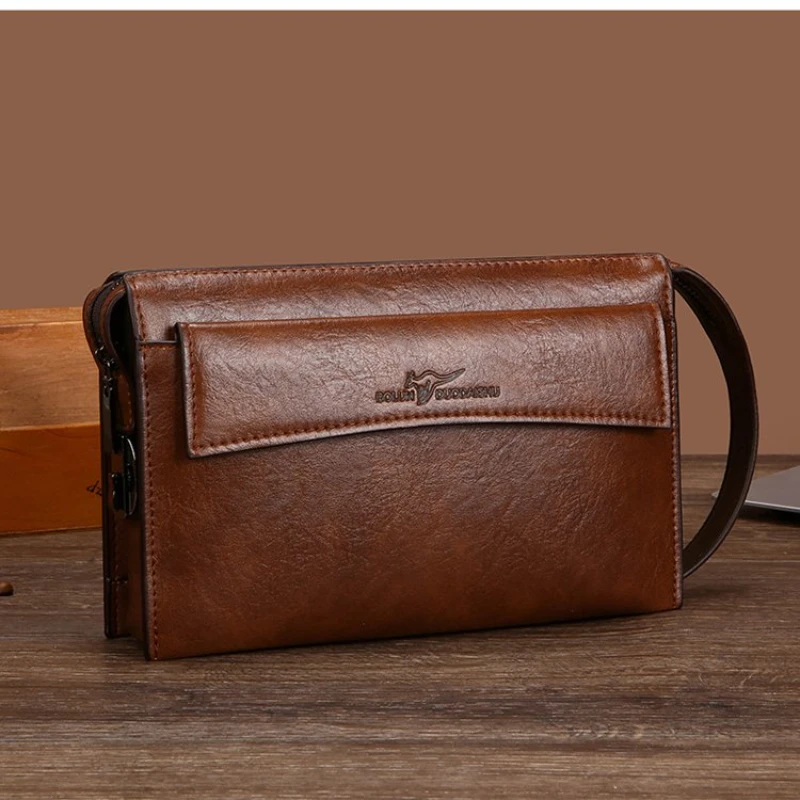 Men Brown pu Leather Clutch Bag Anti theft password lock Handbag Wrist Bag Business Casual wallet card bag for Men Travel Commut
