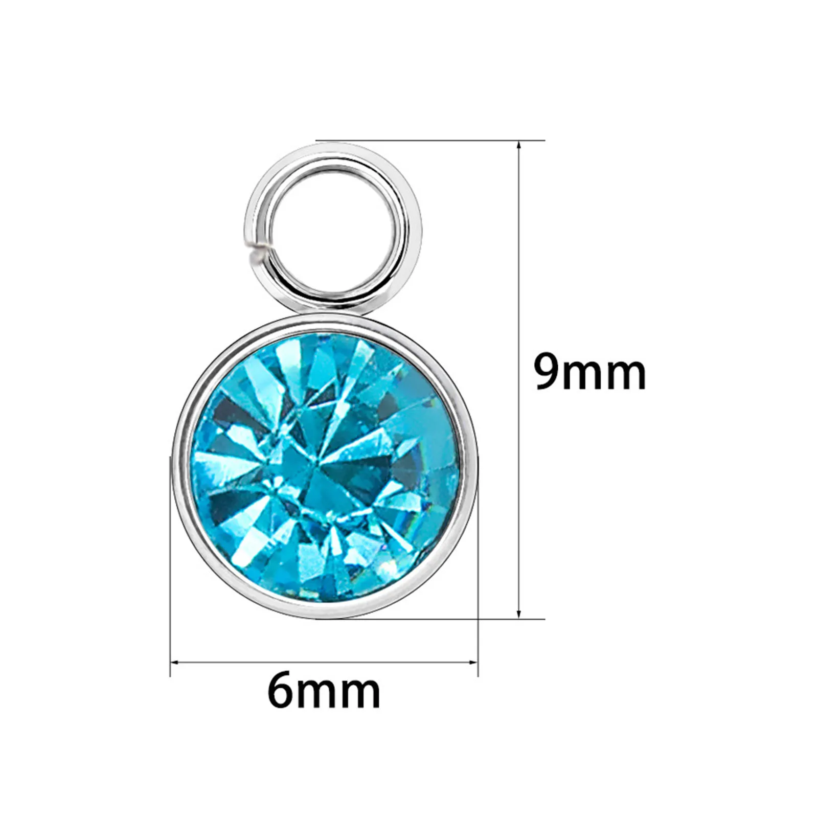 10PCs 6mm 304 Stainless Steel Round Birthstone Charm Pendant Zircon Beads For Jewelry Making Diy Bracelet Earring Craft Supplies