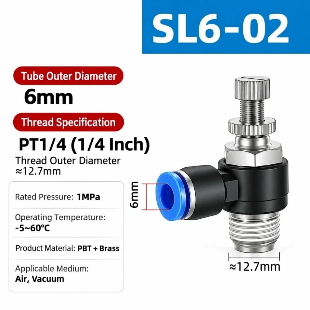 OD 4mm Pneumatic Speed Controller Elbow Connector Adjustable Air Flow Control Valve Wear Resistant Quick Push Connect