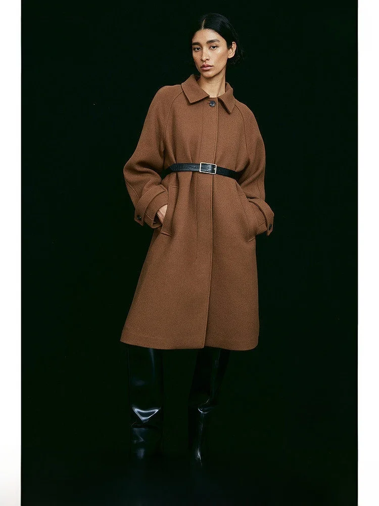 

H & M женское шерстяное пальто, зимнее модное свободное простое слиповое теплое пальто длиной до колена, ветровка Old Money Sle 253843