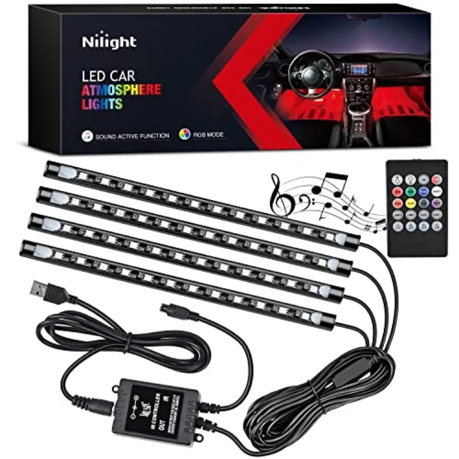 

48 LEDs DC 5V Multicolor Music Car Strip Light Under Dash Lighting Kit with Sound Active Function and Wireless Remote Control,