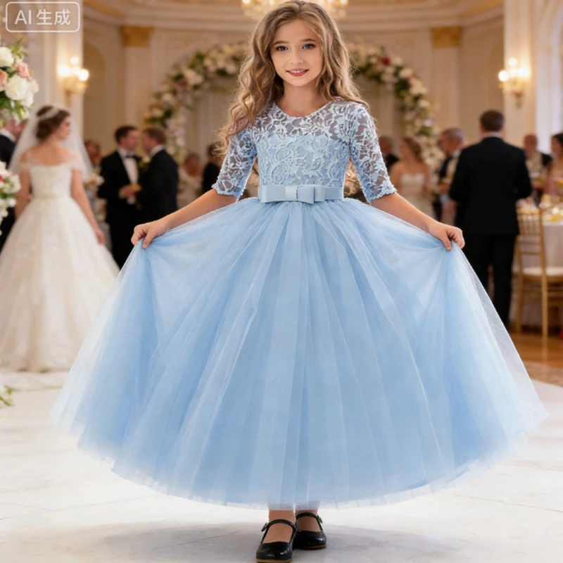 Children Girls 2022 Evening Party Long Dresses Elegant Girls Princess Kids Dresses For Girls Costume Flower Girls Wedding Dress