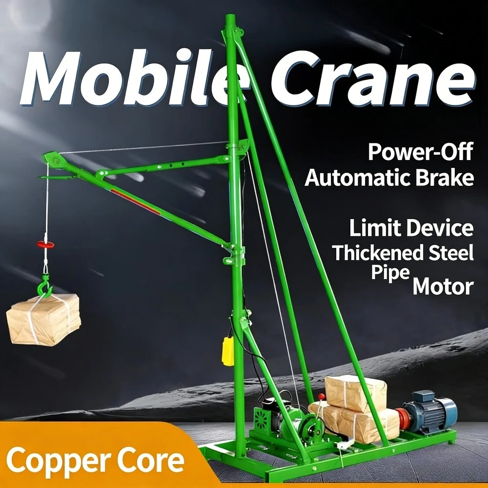 Grúa móvil montada en rueda eléctrica de 220 V, capacidad de 500 kg, altura de elevación de 30 m, herramienta de elevación de material para sitios de construcción pequeños