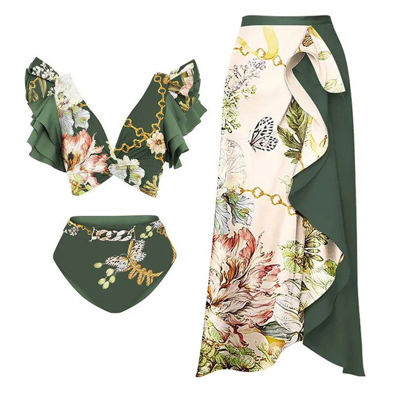 

2023 New Tie-Dye Bikini One-Piece Swimsuit Women's Holiday Beach Vaion Swimwear with Chest Pad No Steel Support