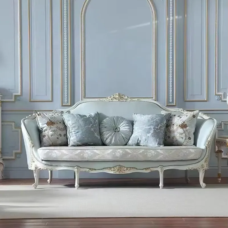 French Palace Fabric Luxury Sofa Set Beech Wood Tracing Gold-Light European Style Customizable Hotel Villa Living Room Furniture