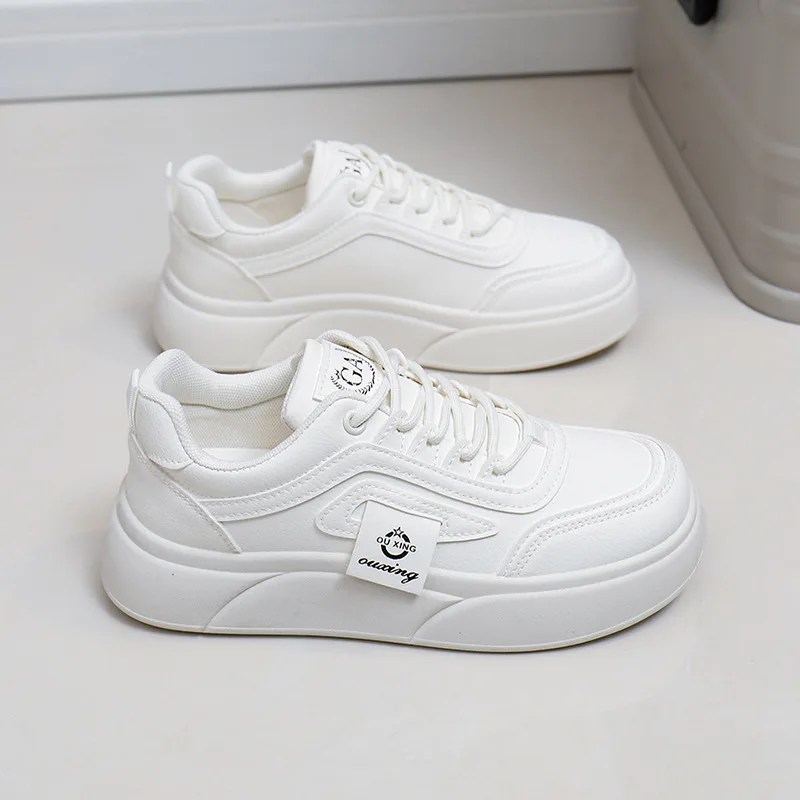 2025 Spring White Shoes New Korean Edition Height Increasing Thick soled Sports Board Shoes Casual Shoes for Women