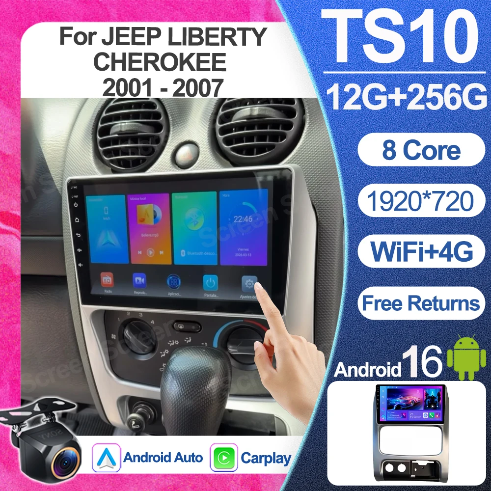 Android 16 para JEEP LIBERTY CHEROKEE 2001 2002 2003 2004 2005 2006 2007 Carplay, Rádio de Carro, Reprodutor de Vídeo Multimídia 5G
