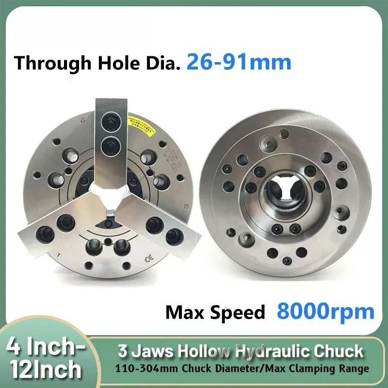 

3 Jaws Hollow Hydraulic Chuck 4/5/6/8/10/12 Inch High Speed Oil pressure chuck for CNC Lathe Boring Cutting Tool Holder Hole