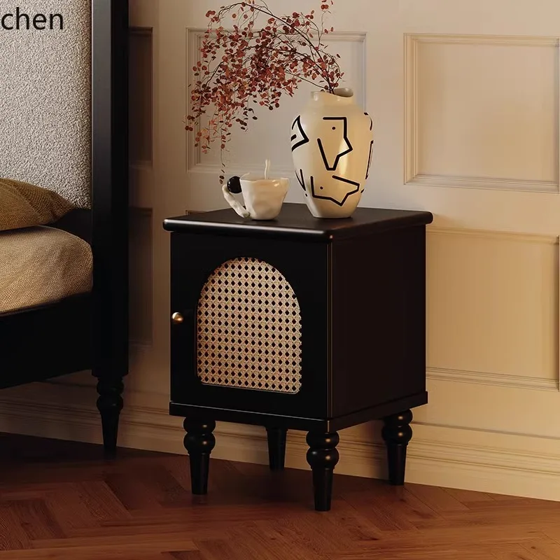 HT New Retro Bedroom Solid Wood Nightstand Simple Home Small Storage Cabinet