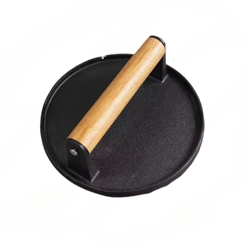 

Cast Iron Grill Meat Press Round Prevent Scalding Burger Press with Handle Home Kitchen Supplies
