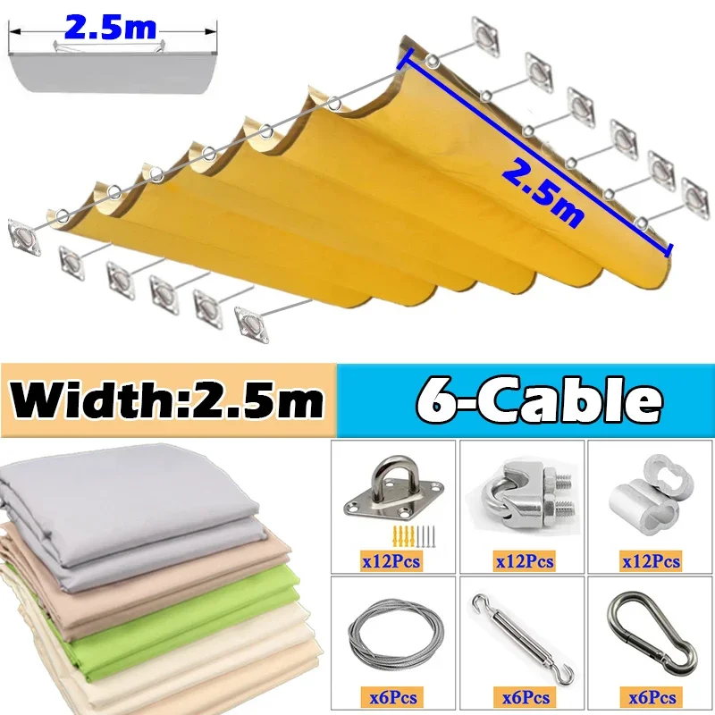Width 2.5m Telescopic Wave Sunshade Sail Patio Pergola Retractable Shading Cover Swimming Pool Sunshade  Net With Accessories