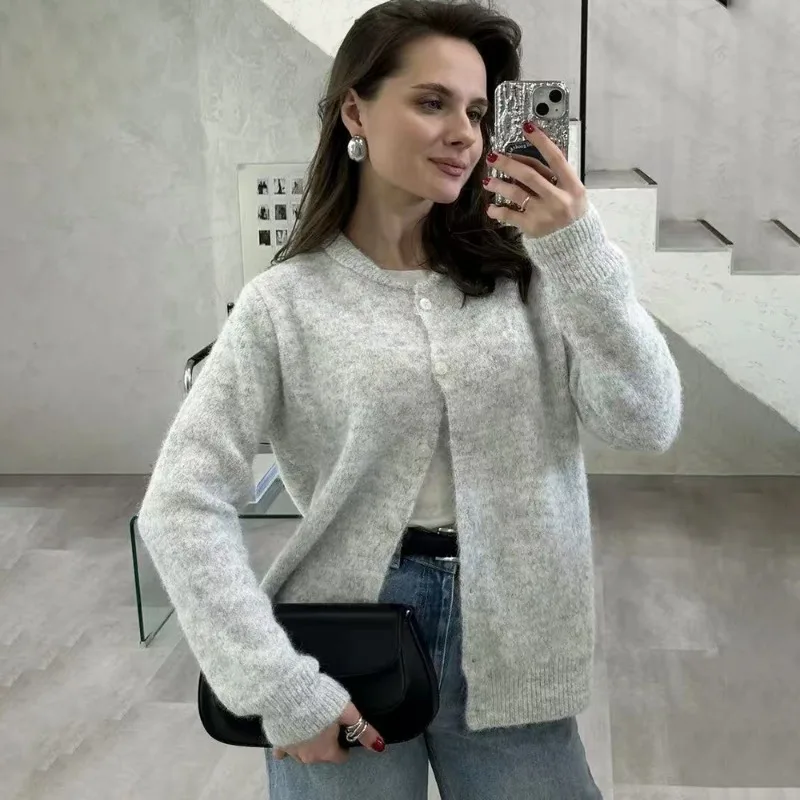 Tuularose Elegante Langarm-Pullover für Damen 2026 Neue Einreihige Damen-Freizeitjacke Weiche Kaschmir-Strickjacke