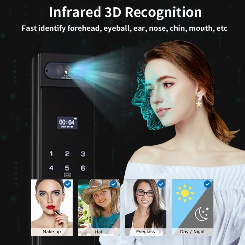 2026 New Tuya WiFi Smart Lock Full Outdoor IP65 Waterproof Smart Door Lock 3D Infrared Facial Recognition + Palm Vein Biometric