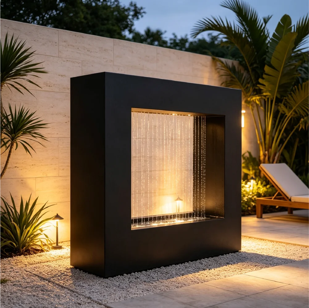 Modern Stainless Steel Rain Curtain Water Fountain Outdoor Patio Decor Waterfall Feature With Recirculating Water System