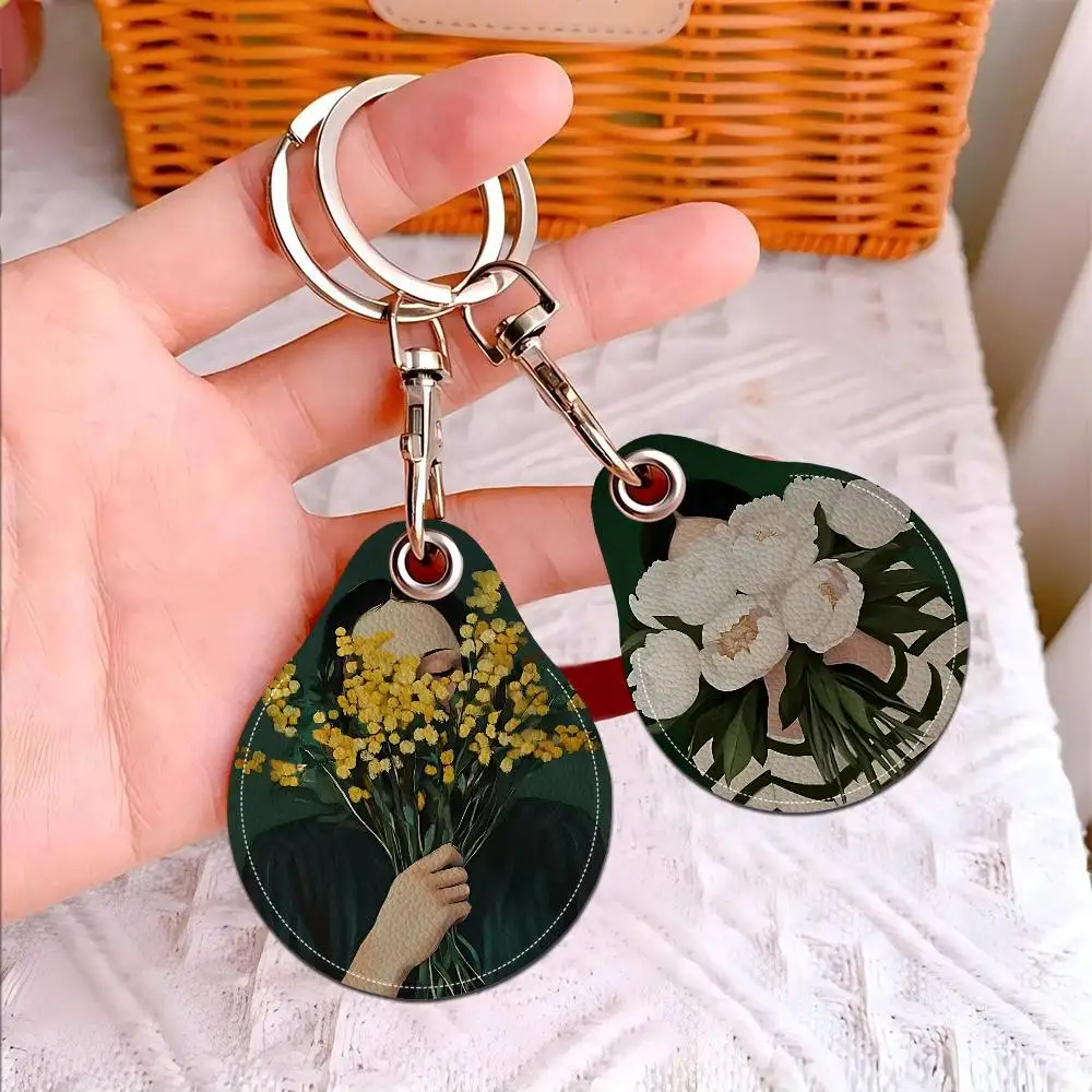 Emerald Abstract People Art Creative Cartoon Pattern Sensitive Access Card Protective Sleeve Keychain Fashion Decorative Pendant