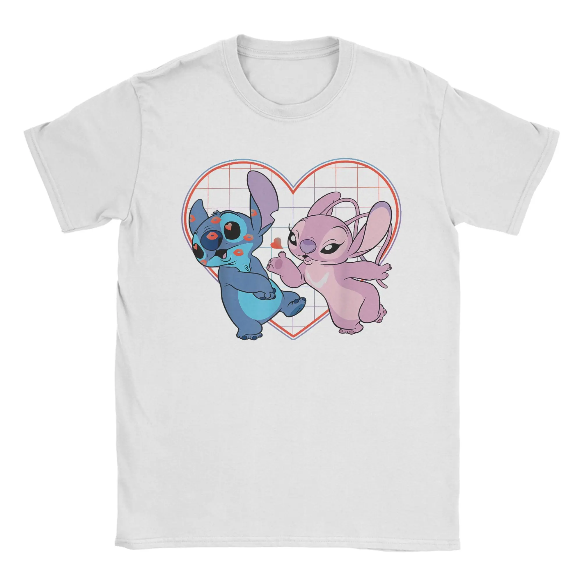 

Stitch Angel Heart Kisses T-Shirt for Men Vintage Pure Cotton Tee Shirt Round Neck Short Sleeve T Shirt Big Size Tops