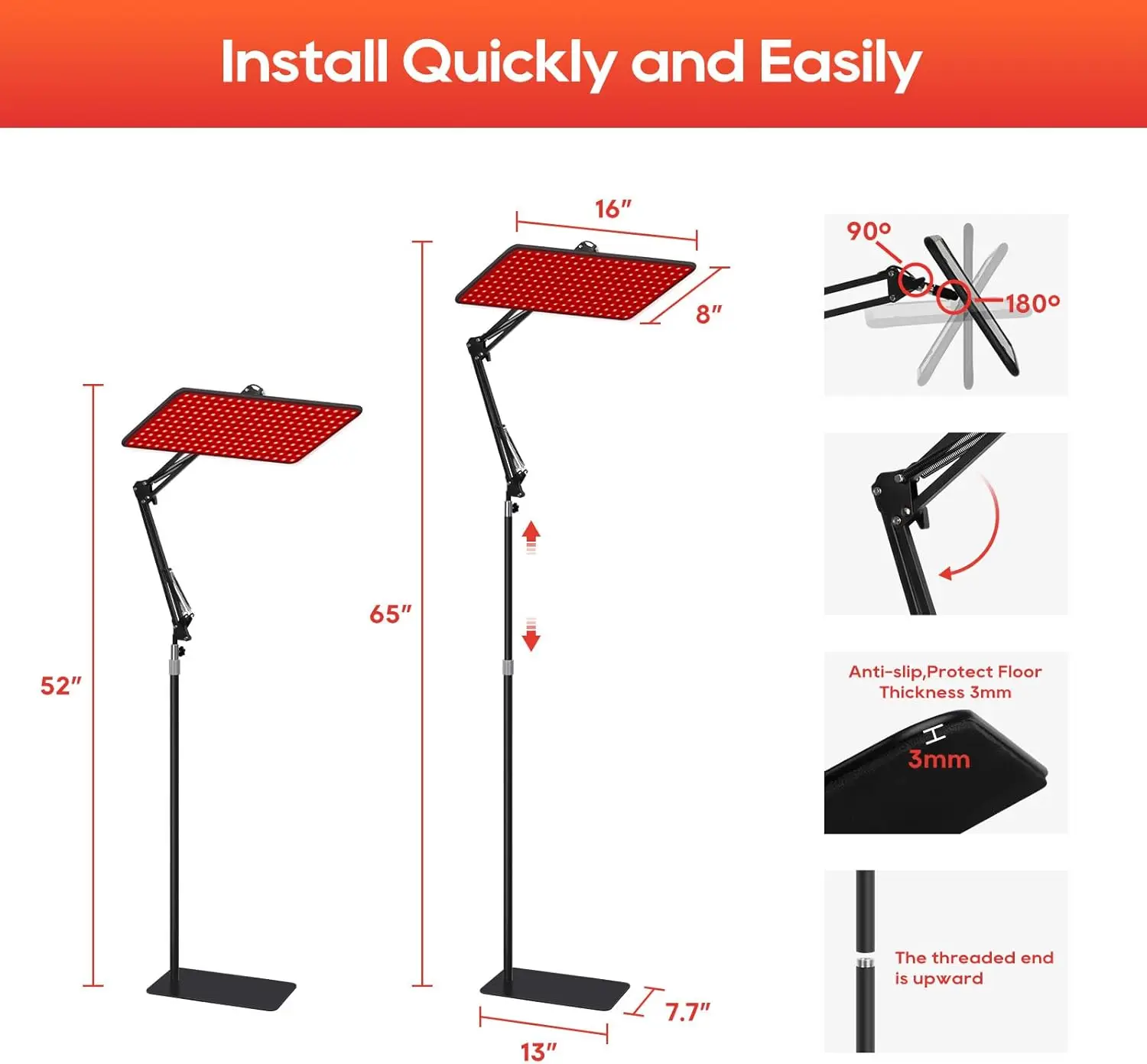 660nm, 850nm, 940nm 파장의 얼굴 및 신체용 적색광 치료기, 대형 패널 및 가정용 스탠드 포함
