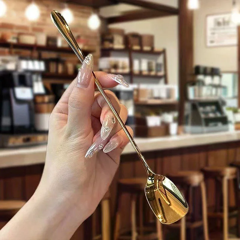 Gadgets Stainless Steel Round Spoon Net Red Golden Dinner Long Handle Stirring Dessert Spoons For Kitchen Accessories