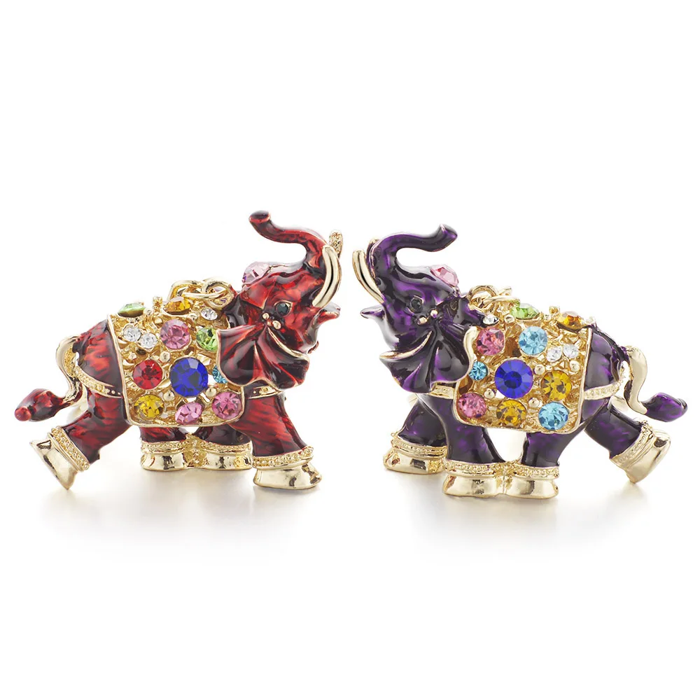 Dalaful 3D Auspicious Elephant Key Holder Chains Whole Enamel Colorful Crystal Bag Pendant Keyrings KeyChains For Women K280