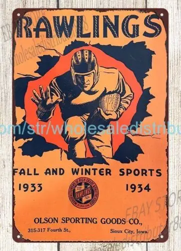 1933 Rawlings Sporting Goods Sports Football metal tin sign wall and deco