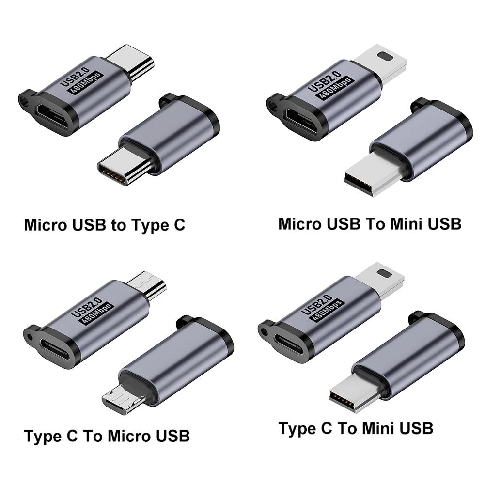 2Pcs Type C Female To Micro USB/ Mini USB Converter 480Mbps Micro USB Female To Mini USB Male Adapter 5V 2A for Phone/Tablet/PC