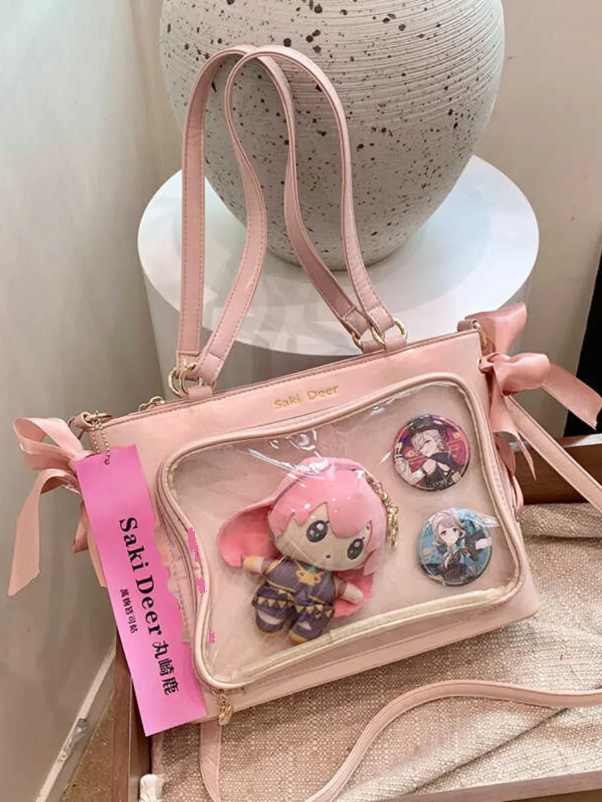 Japanese Bow Transparent Itabag Women Handbags Jk Lolita Uniform Shoulder Bag Large Capacity Underarm Tote Bags