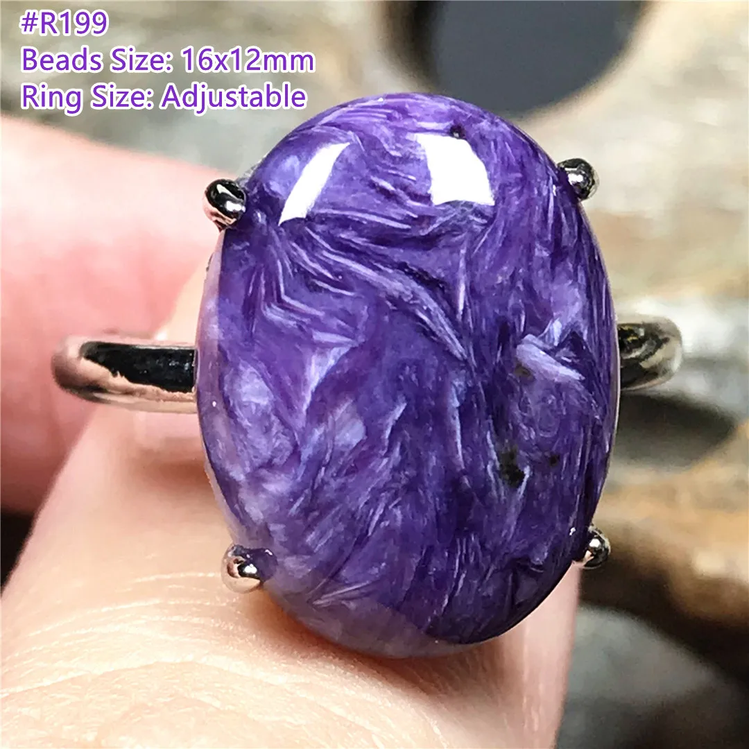 

Natural Purple Charoite Ring Jewelry For Women Lady Men Healing Gift Silver Crystal Beads Russia Gemstone Adjustable Ring AAAAA