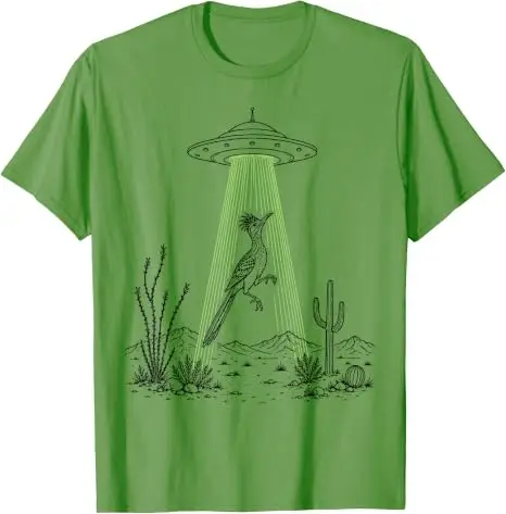 Roadrunner und UFO-Alien-Entführung Wüstenwissenschaft Humor T-Shirt Y2k Lustiges Südwest-Wüsten-Vogel-Kunst-Grafik-Kleidungsstück Neuartiges T-Shirt – Detail 10