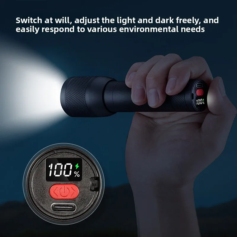 Super Bright LED Flashlight Digital Display Long Range Portable Type-C Fast Charge Outdoor Household Patrol Flashlight