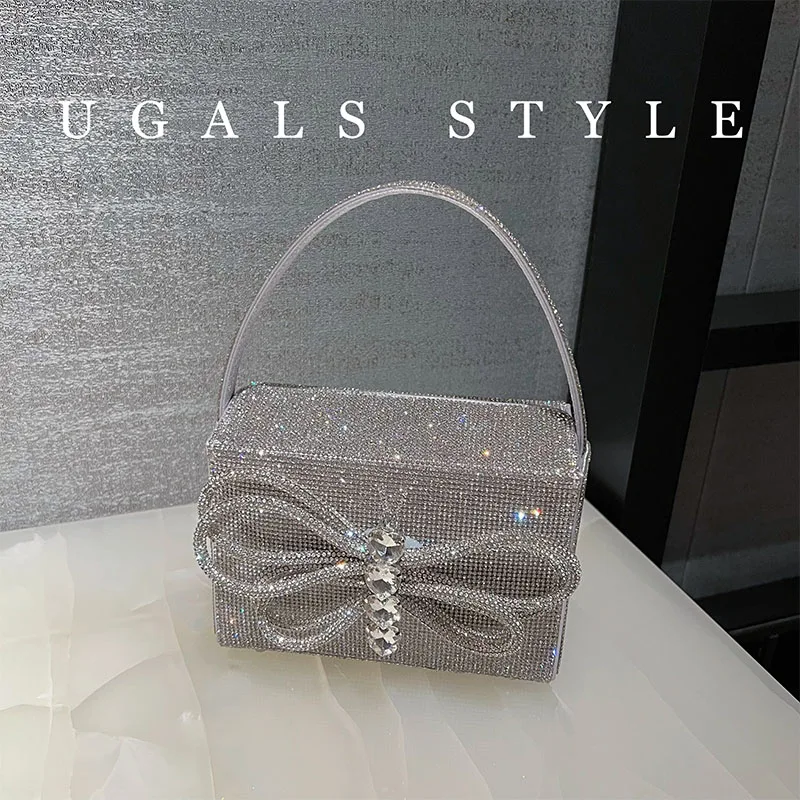 Women's Handbag Glitter Bow Knot Square Bag Bling Shiny Rhinestones Diamond Evening Bag Wedding Party Clutch Purse Messenger Bag