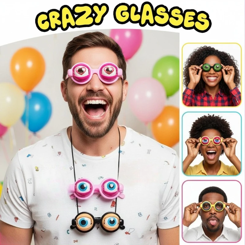 Funny Prank Glasses Novelty Creative Toy Crazy Eyes Blink Big Eye Makeup Party Cosplay Dress Up Game Kid Girl Boy Gift Toy
