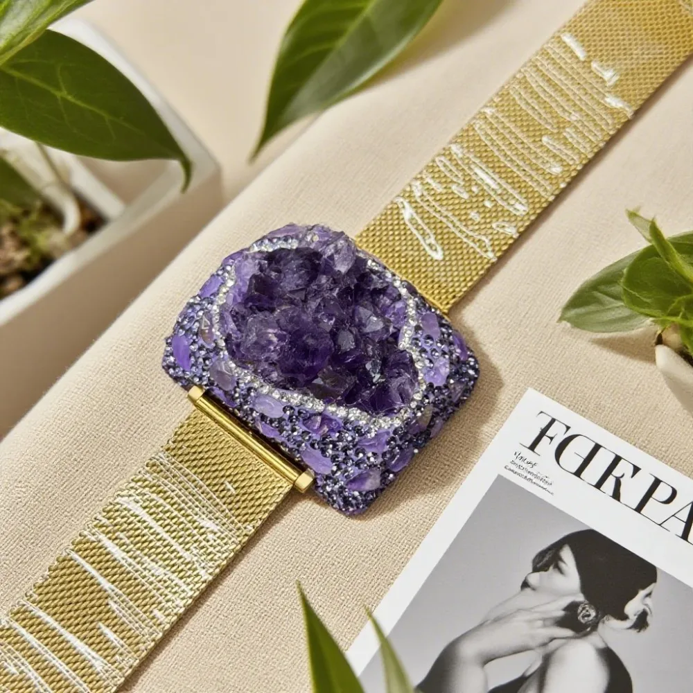 

Law of Attraction Crystal Bracelet – Raw Uruguayan Amethyst Cuff for Harmonizing All 7 Chakras & Manifesting Your Dreams