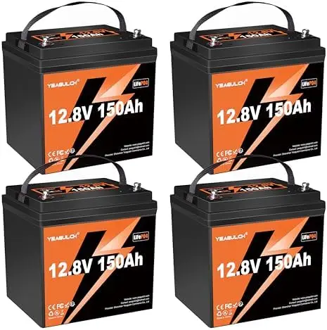 

4PCS 12.8V 150Ah Max LiFePO4 Lithium Battery Built-in 100A BMS 1920Wh Energy 15000+ Rechargeable Deep Cycle LiFePO4