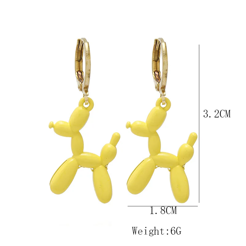 Cute Cartoon Multicolor Enamel Balloon Dog Pendant Earrings Poodle Animal Earrings Sweet Girl Daily Ornaments Ladies Girls Gifts