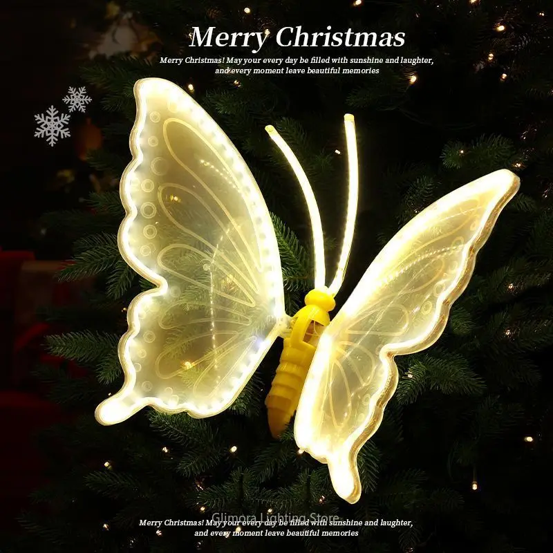 Christmas Butterfly Ornament for Tree, Festive Hanging Decoration for Holiday Scene, Colorful Light-Up Accessory for Home Party