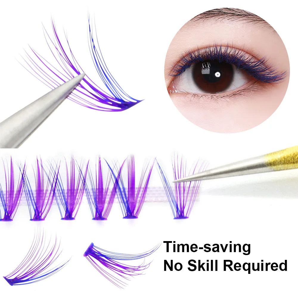 60pcs cluster professional makeup grafting false eyelashes for personal extension of colored eyelashes 3D effect