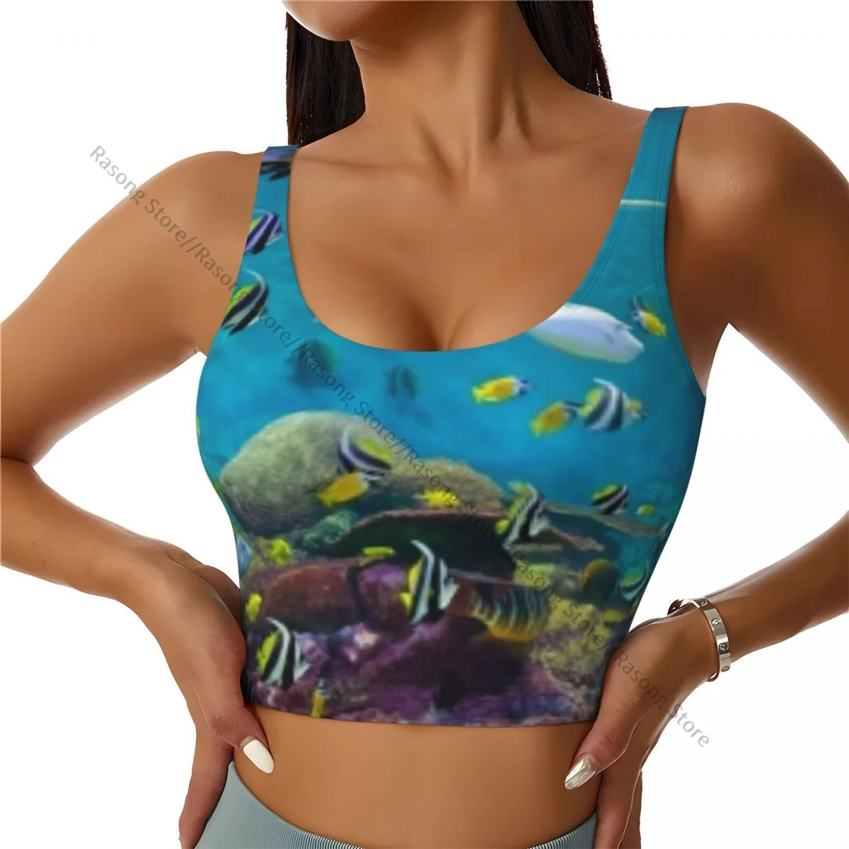 Sports Bra Women Yoga Clothes Vest Untouched Wild Underwater Aquatic World Corals Exotic Fishes Seascape Gathering Fitness Vest