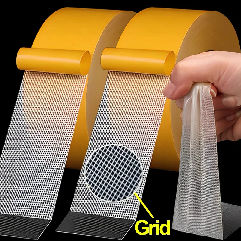 

1Roll 10M Double Sided Tape High Viscosity Grid Fiber Transparent Double Sided Tape Sticky Adhesive Fiber Mesh Tape