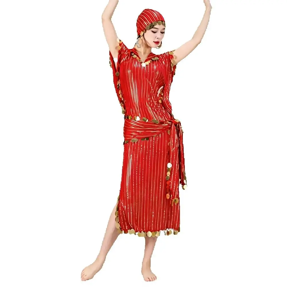 New Belly Dance Costume Dress for Women Big Sequins Baladi Shaabi Folk Costume Robes Female Oriental Belly Dancing Stage Dresses