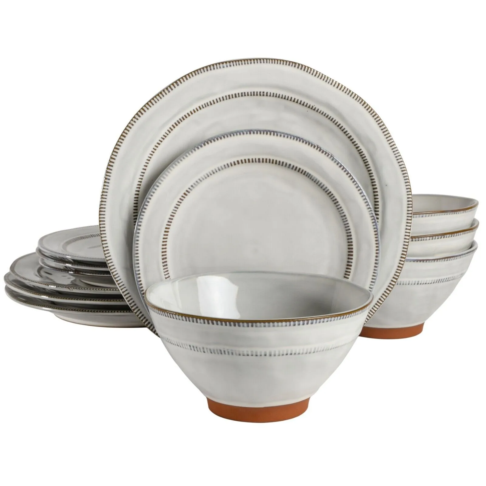 

US Terranea 12-Piece Terracotta Dinnerware Set - White