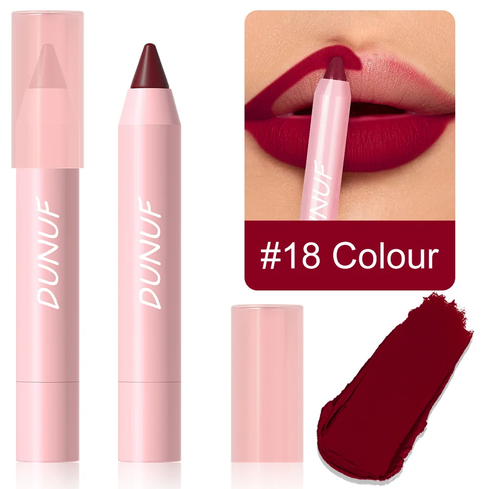 DUNUF Lipstick Pencil Waterproof Sexy Red Nude Purple Matte Tint Lipstick Lasting Lip liner Pen Longlasting Makeup Cosmetic