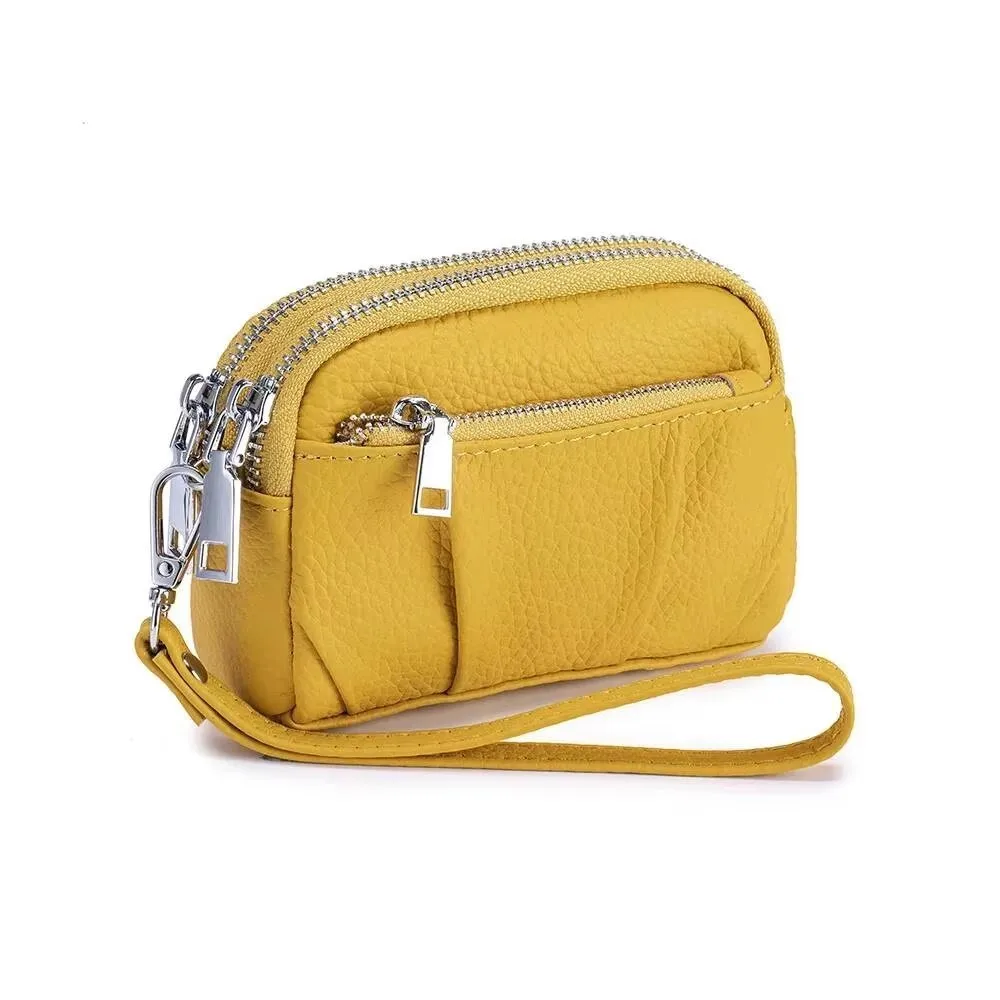 Lady Handy Bag  Genuine Leather Women's Three-Zipper Wrist Coin Purse Woman Wallet Pleated Shell Clutch Bag Storage Bag