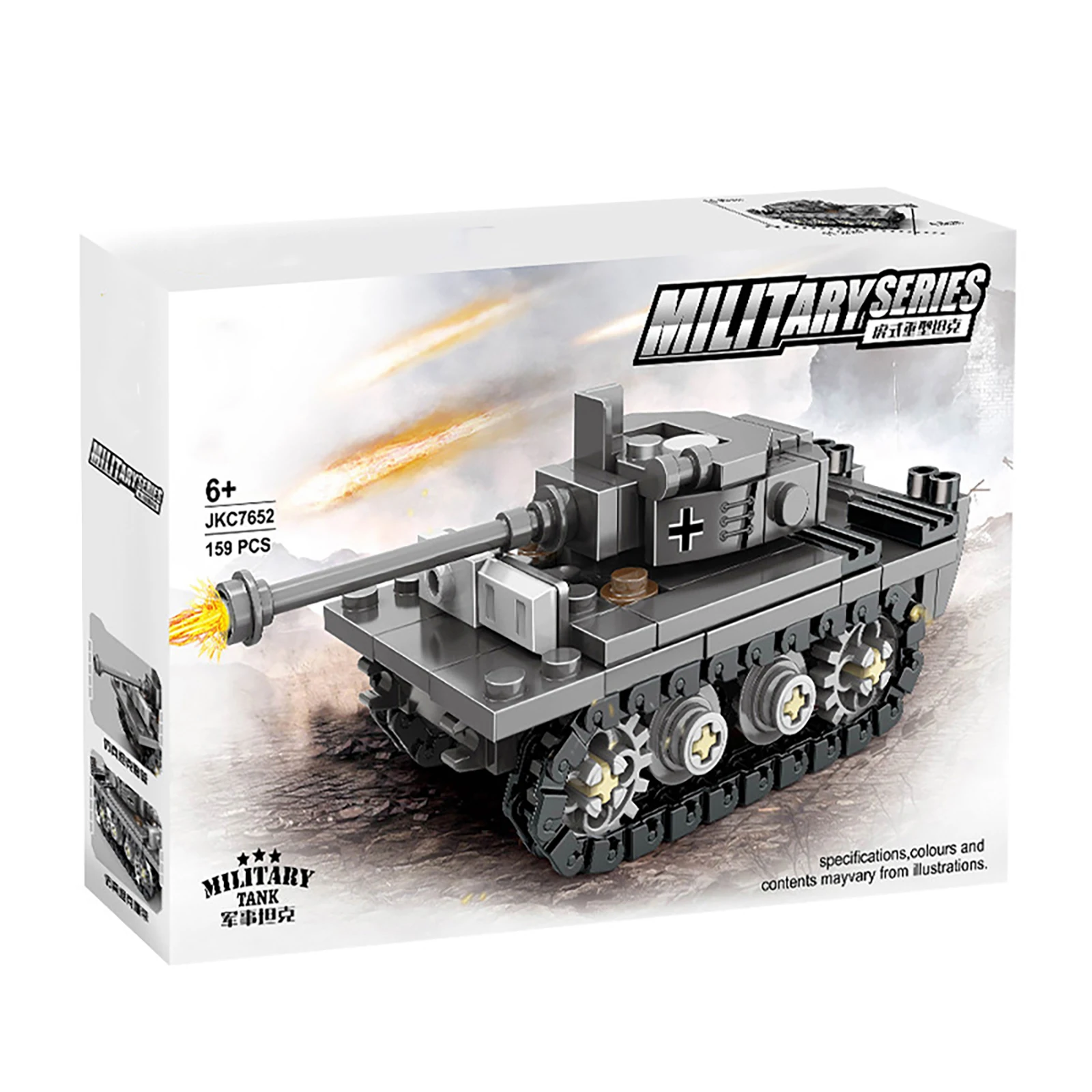 Militärisches Bausteine-Set, 159teilig, Tiger-Panzer-Modell, ABS-Steine, rotierender Turm