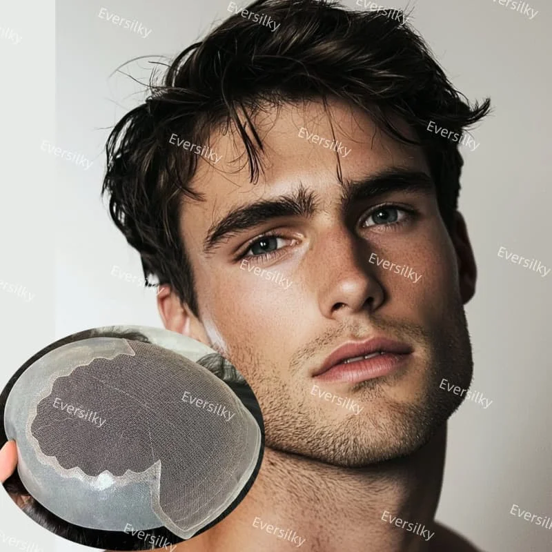 شعري طبيعي رخيص q6 شعر مستعار للرجال غير قابل للاكتشاف # 1 # 1b الدانتيل الأسود الطبيعي وpu 30mm موجة شعر مستعار للرجال الاصطناعية #1