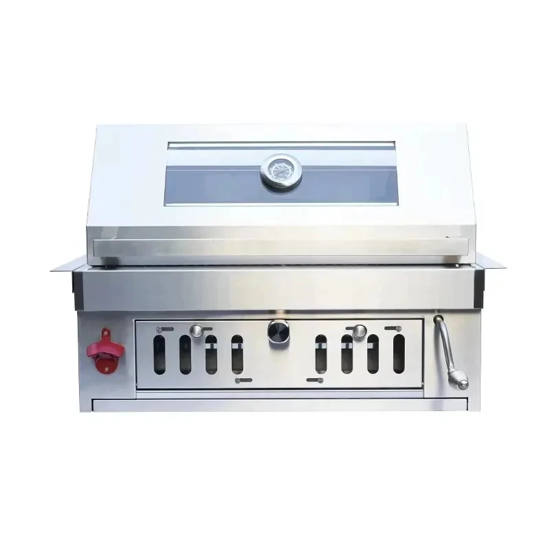 charcoal grill with built-in outdoor kitchen setup, peect chicken barbecue parti